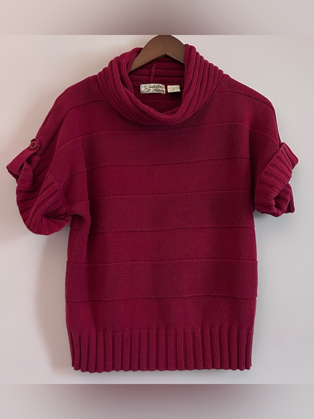 Isabella's Closet Burgundy Short Sleeve Sweater With Cowl Neck Size Small
